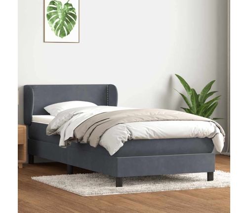 Cama box spring con colchón terciopelo gris oscuro 90x210 cm