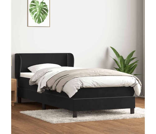 Cama box spring con colchón cuero sintético negro 90x210 cm