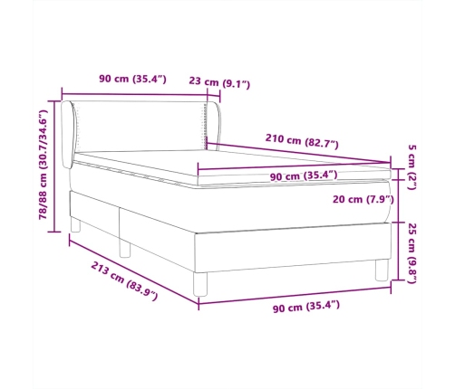 Cama box spring con colchón terciopelo verde oscuro 90x210 cm