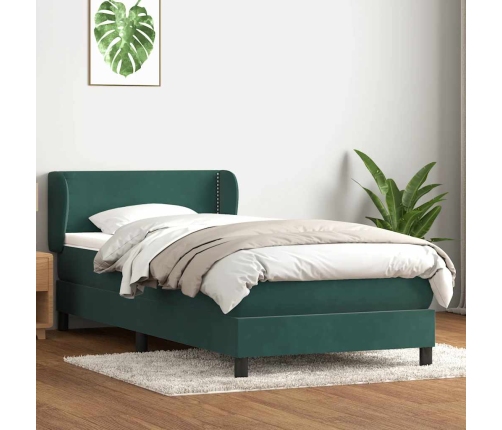 Cama box spring con colchón terciopelo verde oscuro 90x210 cm