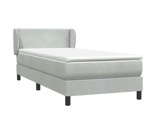 Cama box spring con colchón terciopelo gris claro 100x210 cm