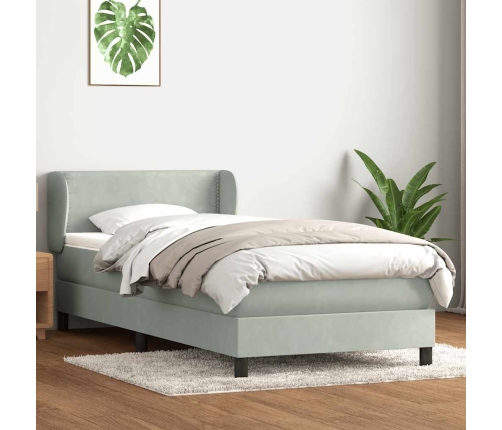 Cama box spring con colchón terciopelo gris claro 100x210 cm