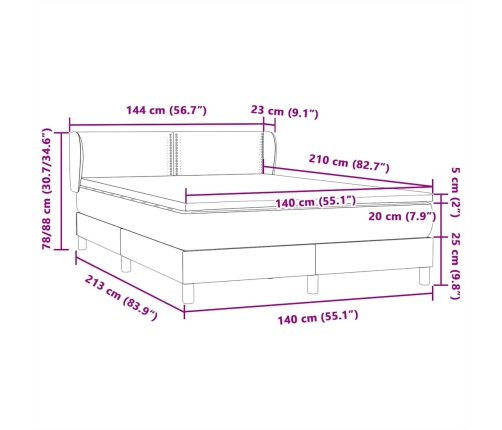 Cama box spring con colchón terciopelo gris claro 140x210 cm