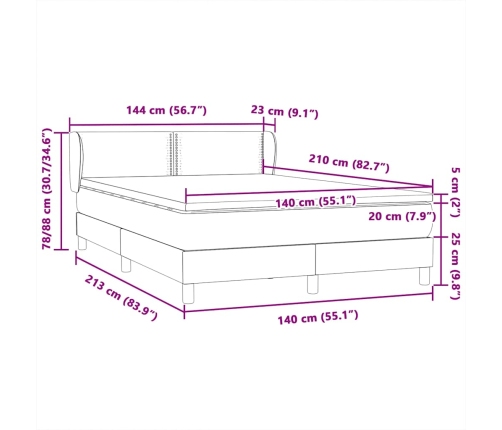 Cama box spring con colchón terciopelo gris oscuro 140x210 cm