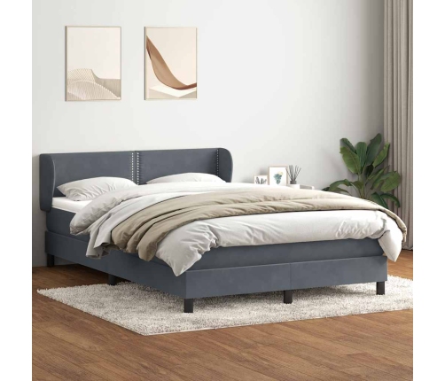 Cama box spring con colchón terciopelo gris oscuro 140x210 cm