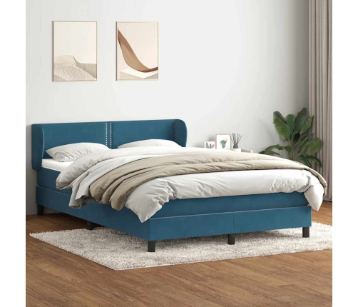 Cama box spring con colchón terciopelo azul oscuro 160x210 cm