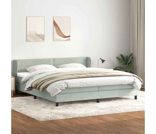 Cama box spring con colchones terciopelo gris claro 180x210 cm