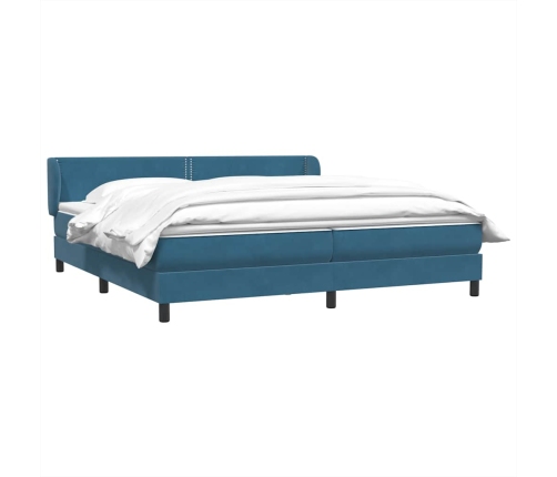 Cama box spring con colchones terciopelo azul oscuro 180x210 cm