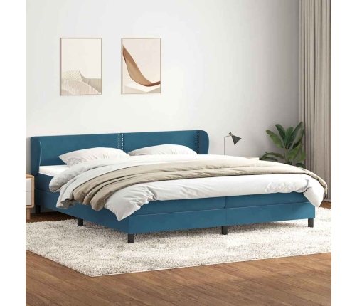 Cama box spring con colchones terciopelo azul oscuro 180x210 cm