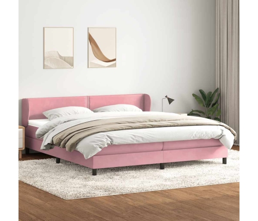 Cama box spring con colchones terciopelo rosa 180x210 cm