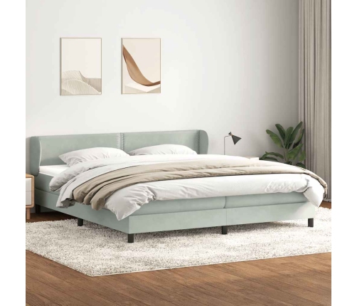 Cama box spring con colchones terciopelo gris claro 200x210 cm