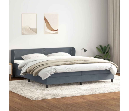 Cama box spring con colchones terciopelo gris oscuro 200x210 cm