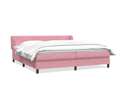 Cama box spring con colchones terciopelo rosa 200x210 cm