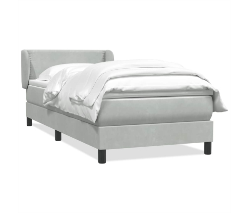 Cama box spring con colchón terciopelo gris claro 80x220 cm