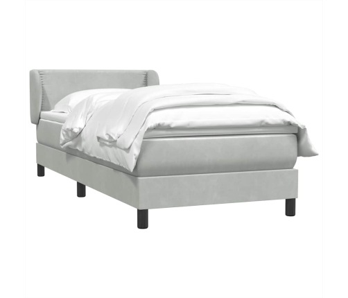 Cama box spring con colchón terciopelo gris claro 80x220 cm