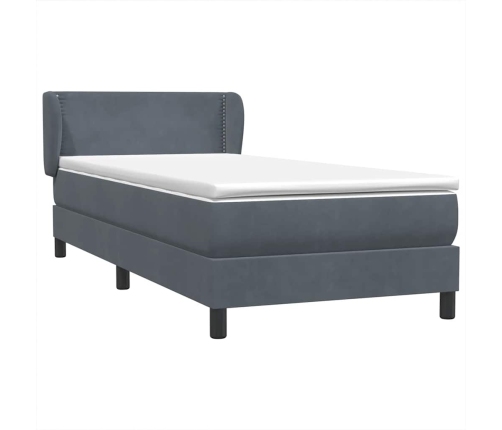 Cama box spring con colchón terciopelo gris oscuro 80x220 cm