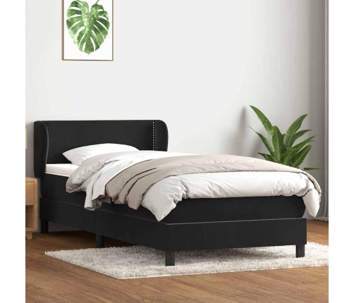 Cama box spring con colchón cuero sintético negro 80x220 cm