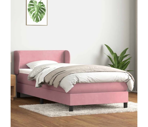 Cama box spring con colchón terciopelo rosa 80x220 cm