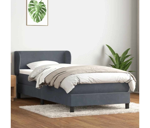 Cama box spring con colchón terciopelo gris oscuro 90x220 cm