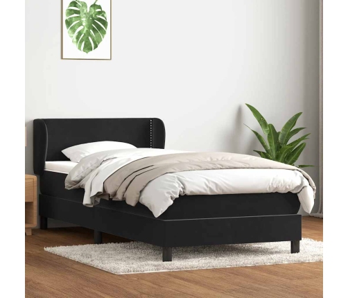 Cama box spring con colchón terciopelo negro 90x220 cm