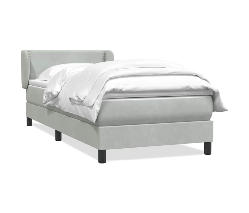 Cama box spring con colchón terciopelo gris claro 100x220 cm