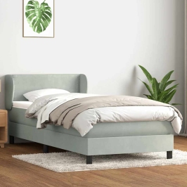 Cama box spring con colchón terciopelo gris claro 100x220 cm