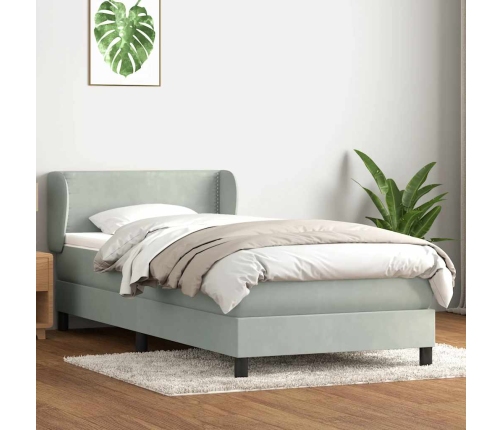 Cama box spring con colchón terciopelo gris claro 100x220 cm