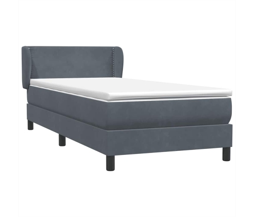 Cama box spring con colchón terciopelo gris oscuro 100x220 cm