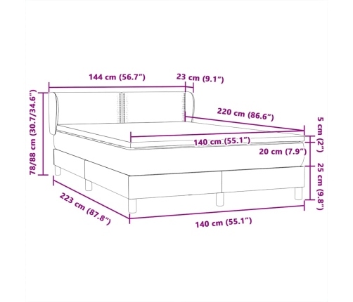 Cama box spring con colchón terciopelo gris claro 140x220 cm