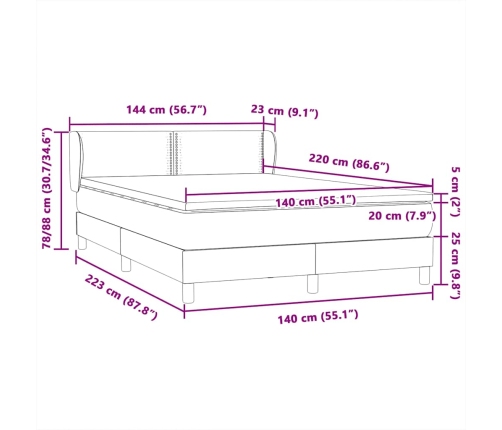 Cama box spring con colchón terciopelo gris oscuro 140x220 cm