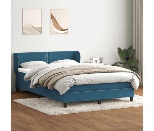 Cama box spring con colchón terciopelo azul oscuro 160x220 cm