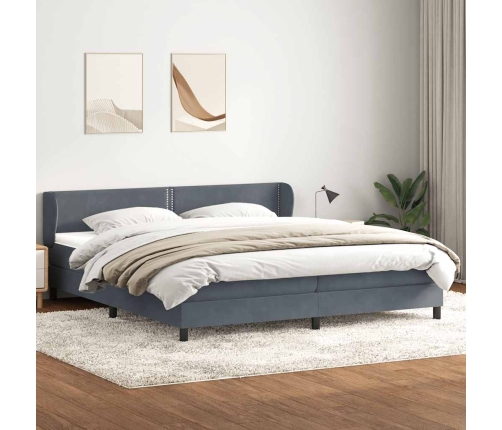 Cama box spring con colchones terciopelo gris oscuro 200x220 cm