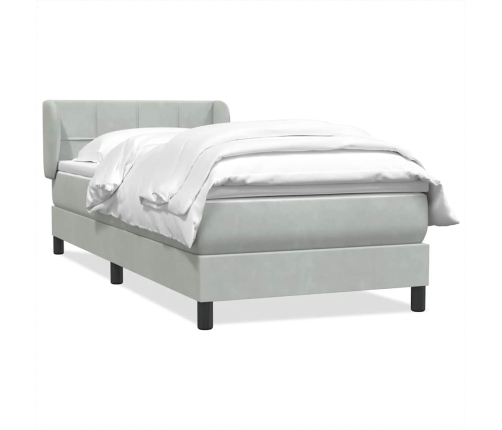 Cama box spring con colchón terciopelo gris claro 80x210 cm