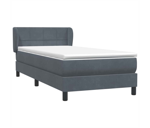 Cama box spring con colchón terciopelo gris oscuro 80x210 cm