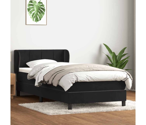 Cama box spring con colchón cuero sintético negro 80x210 cm