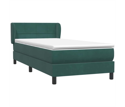 Cama box spring con colchón terciopelo verde oscuro 80x210 cm