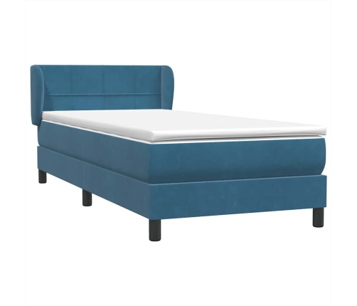 Cama box spring con colchón terciopelo azul oscuro 80x210 cm