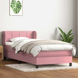 Cama box spring con colchón terciopelo rosa 80x210 cm