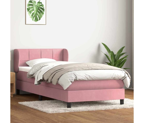 Cama box spring con colchón terciopelo rosa 80x210 cm