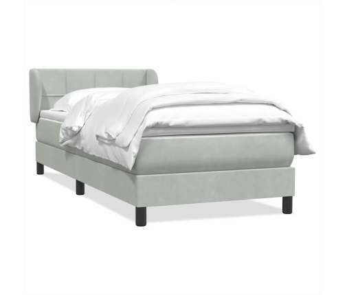 Cama box spring con colchón terciopelo gris claro 90x210 cm