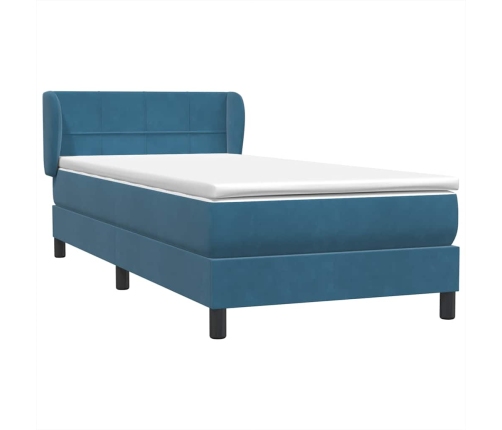 Cama box spring con colchón terciopelo azul oscuro 90x210 cm