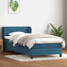 Cama box spring con colchón terciopelo azul oscuro 90x210 cm