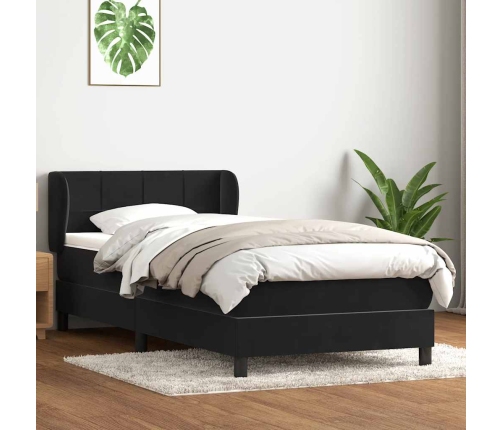 Cama box spring con colchón terciopelo negro 100x210 cm