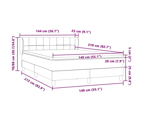 Cama box spring con colchón terciopelo gris claro 140x210 cm