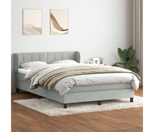 Cama box spring con colchón terciopelo gris claro 140x210 cm