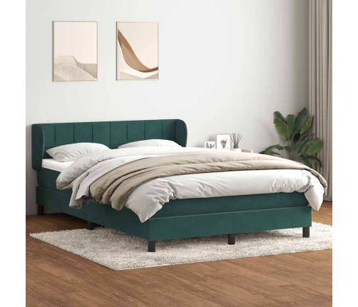 Cama box spring con colchón terciopelo verde oscuro 140x210 cm