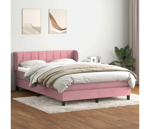 Cama box spring con colchón terciopelo rosa 140x210 cm