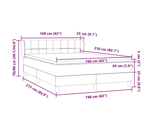 Cama box spring con colchón terciopelo negro 160x210 cm