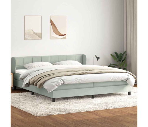 Cama box spring con colchones terciopelo gris claro 180x210 cm