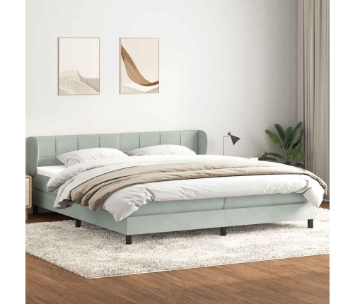 Cama box spring con colchones terciopelo gris claro 200x210 cm